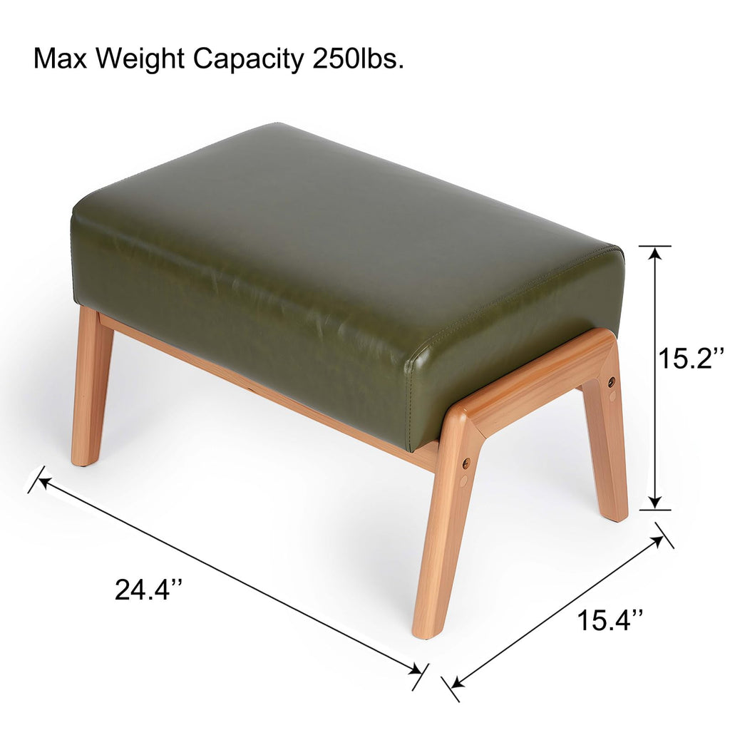 Modern Ottoman Foot Stool, Faux Leather Accent Sofa Footrest with Walnut Rubber Wood Frame, Ottoman Bench Entryway