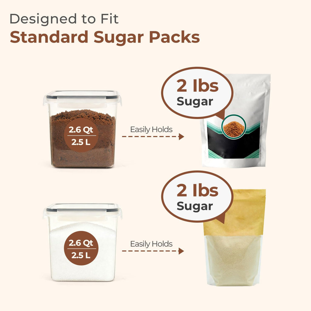 Airtight Brown Sugar Containers with Terra Cotta Saver 2.6Qt 2Pack
