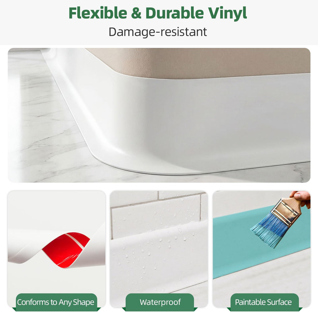 32.8ft Flexible Vinyl Baseboard Trim with Toe, Stick Wall Base