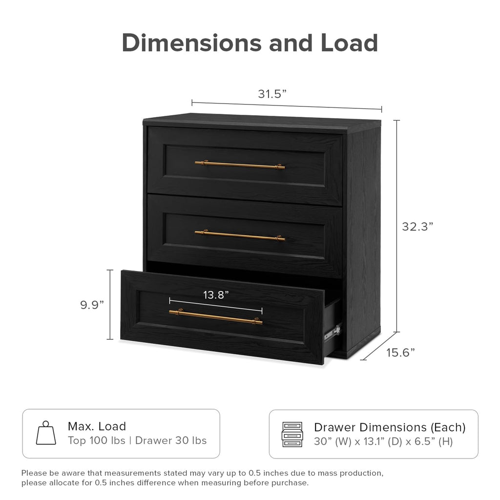 Blake 3 Drawer Dresser, Night Stand (Black Oak, Single)