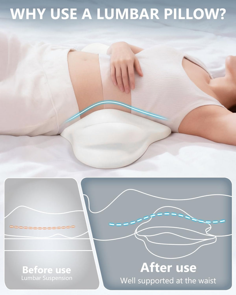 Ergonomic Lumbar Support Pillow, Dual-Wing Memory Foam Back Cushion for Lower Back Pain Relief & Posture Support
