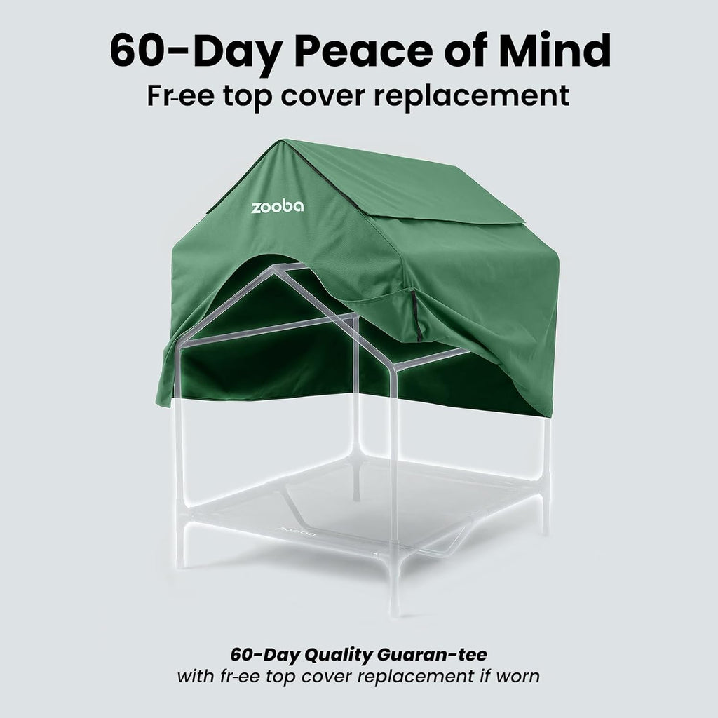 36in Large Dog House Outdoor, Elevated Dog Bed with Canopy, Green