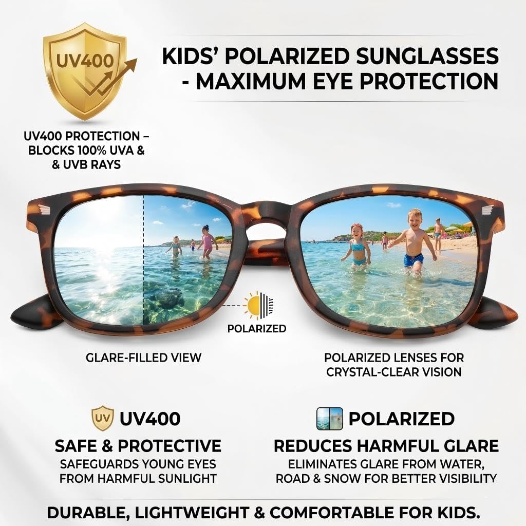 Polarized Kids Sunglasses UV 400 Protection for Girls Boys Classic Retro Style Toddler Shades