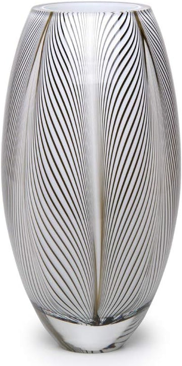 Murano Style Glass Vase Hand Blown White Feather Pattern Effect Home Decor | Hand Blown Glass Vase, Decorative Table