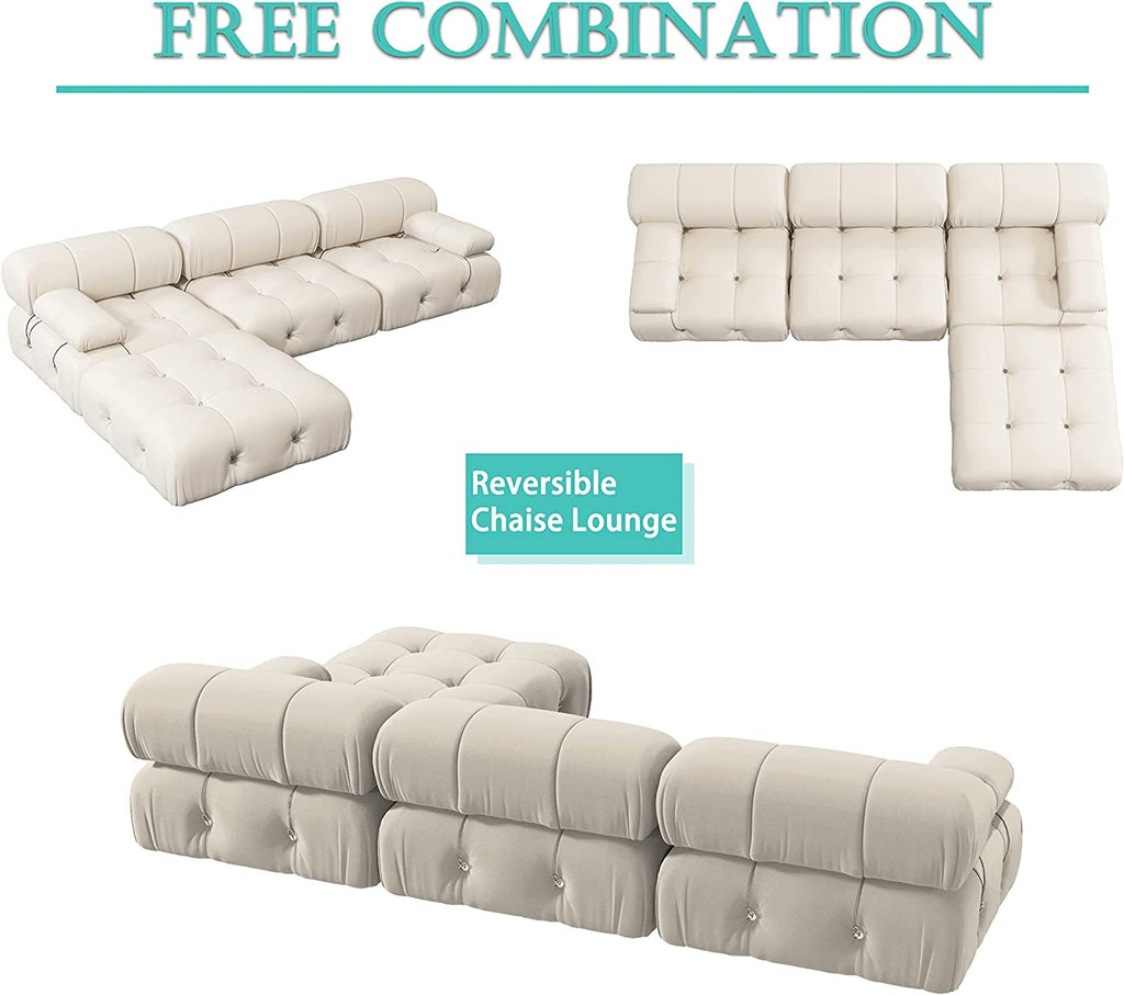 L-Shaped Sectional Couch, 104'' Minimalist Velvet Floor Sofas Couches, Mid-Century Modular Sectional Sofa with
