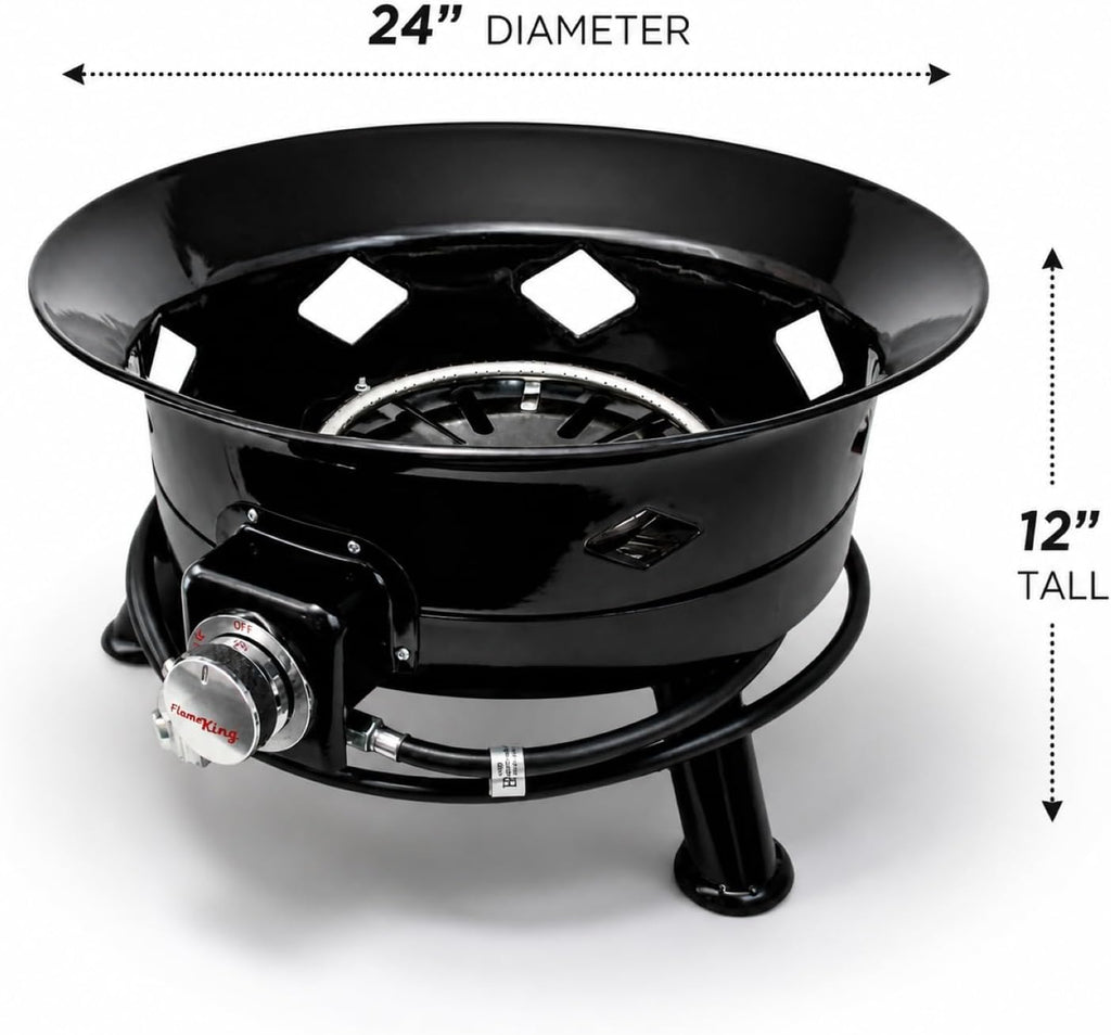 Smokeless Propane Fire Pit, 24-inch Portable Firebowl, 58K BTU with Self Igniter, Cover, & Carry Straps for RV