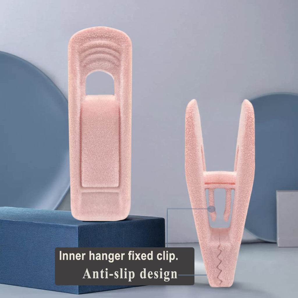 Light Pink Velvet Hangers Clips 40 PCS, Non-Slip Finger Clip for Pants Suit Skirt Velvet Hanger, Strong Flocking