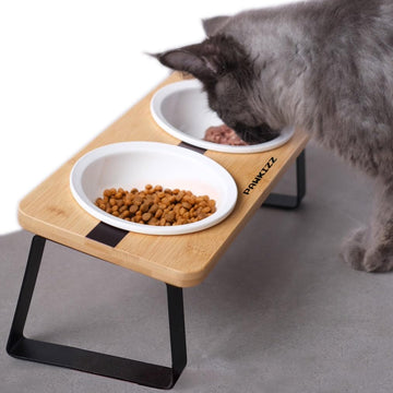 Elevated Cat Bowl Stand for Food and Water - Anti-Vomit Raised Feeding Station with Tilted Stand - Removable Round