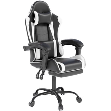 Gaming Chair with Headrest and Footrest, White