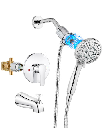 Tub Shower Faucet Set 6 Mode Handheld Valve Kit Polish Chrome