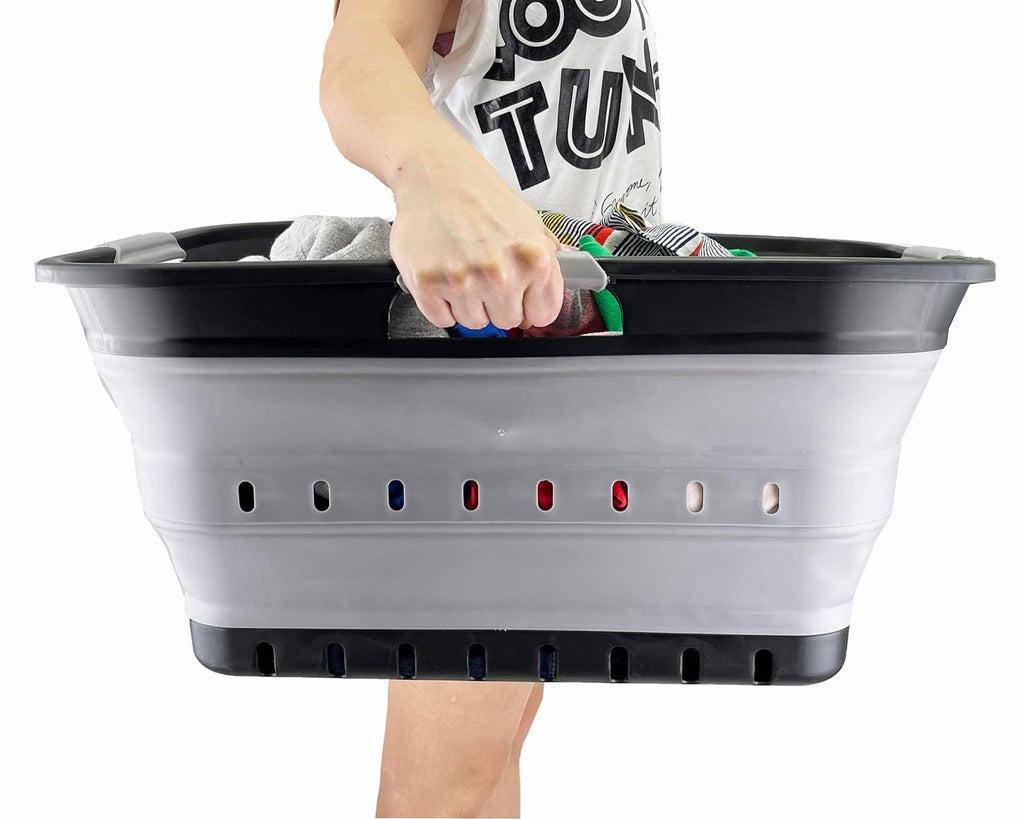 42L (11 gallon) Collapsible Plastic Laundry Basket - Foldable Pop Up Storage Container/Organizer - Portable Basket