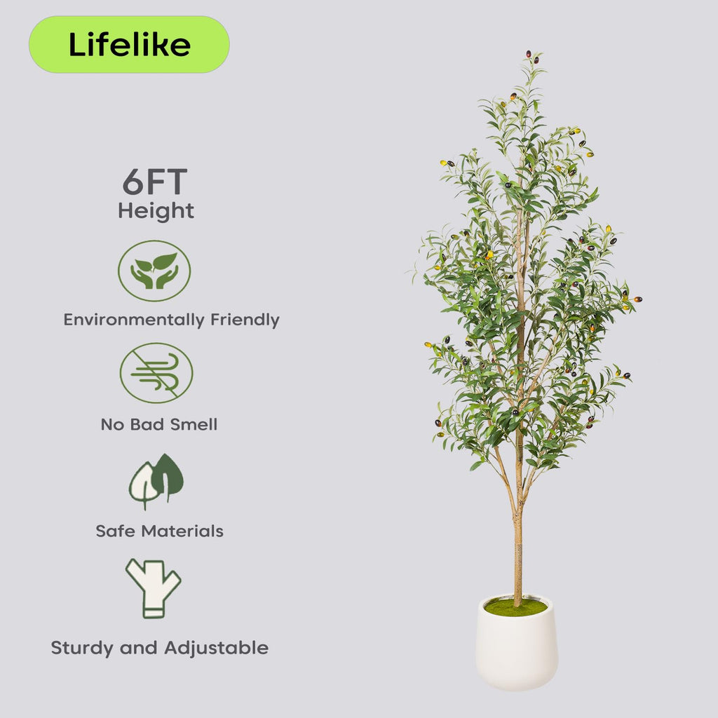Artificial Olive Tree with White Pot - 6FT Faux Tree Decor.