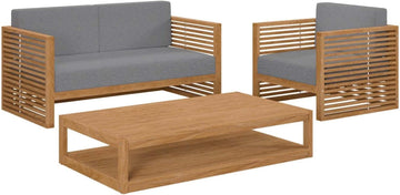 Carlsbad 3-Piece Teak Wood Outdoor Patio Set in Natural and Gray