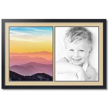 Collage Photo Frame Double Mat with 2-16x20 inch Openings with Black Frame and Green Whisper Top Mat