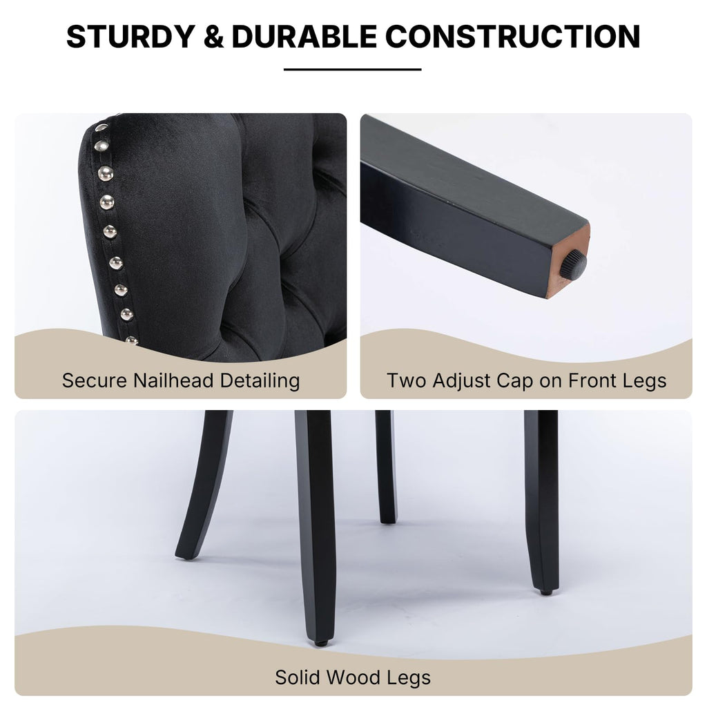 Modern Tufted Upholstered Dining Chairs Set of 4, Classic Black Velvet Dining Room Chair with Solid Wood Legs, Sillas