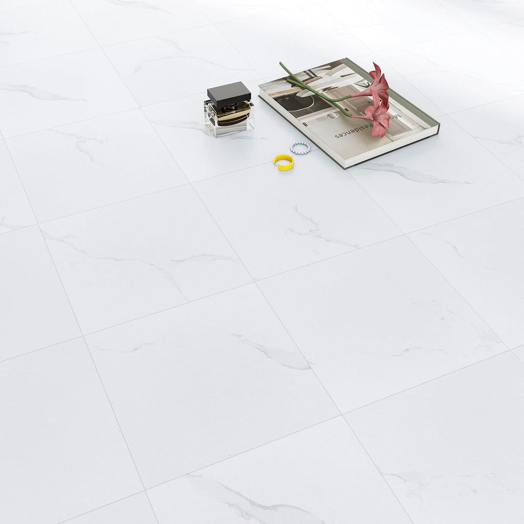 Peel and Stick Vinyl Floor Tiles | White Marble | 30 Tiles