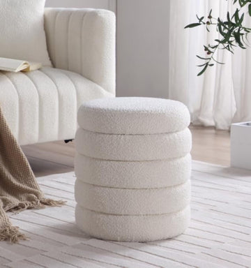 Modern Round Ottoman with Soft Padded Seat, Storage Vanity Chairs for Makeup, Upholstered Footrest Stool Ottoman Foot