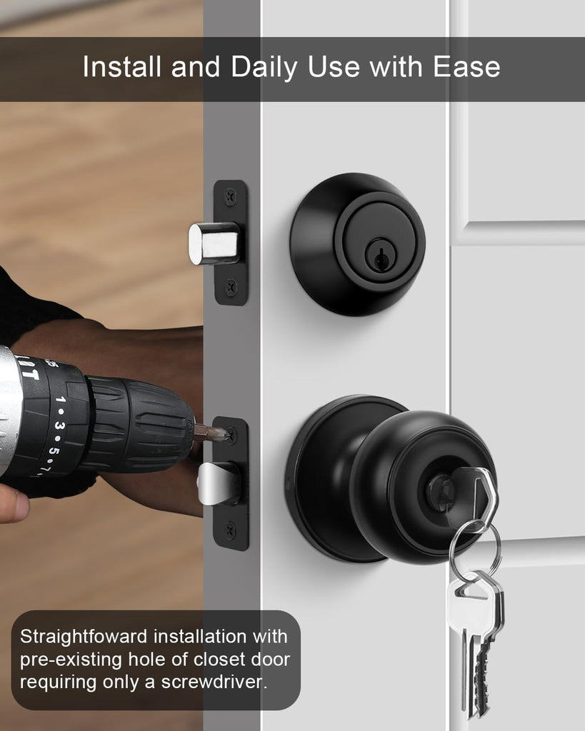 Black Exterior Door Lock Set with Deadbolt Keyed Different 3Pack
