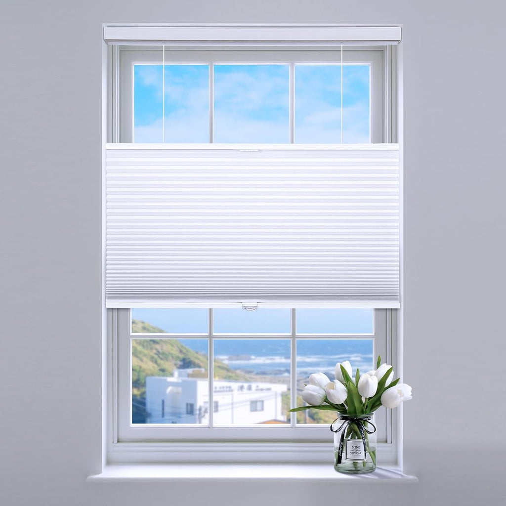 Top Down Bottom Up Cellular Shades , White(Blackout) | Cordless Honeycomb Shades for Windows, Thermal Insulation