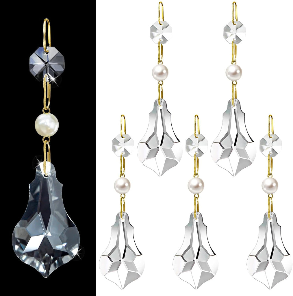 6 Pcs 2" Pendant Chandelier K9 Crystal Decorative Hanging Ornaments - Clear Glass with Pearl Prism Pendants with