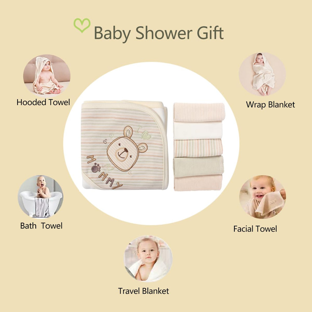 Pack Organic Cotton Hooded Baby Towel Set, Washcloths, Ultra-Soft, White