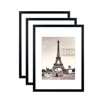 12x16 Picture Frame Black 3 Pcs in 1 set 12x16 Frame can Display 8.5x11 inch Picture with Mat or 12x16 inch Picture