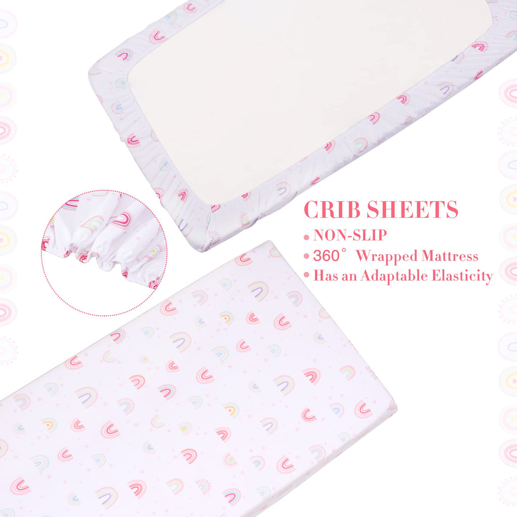 Crib Bedding Set for Girls 3 Piece Baby Bedding Sets Pink Rainbow