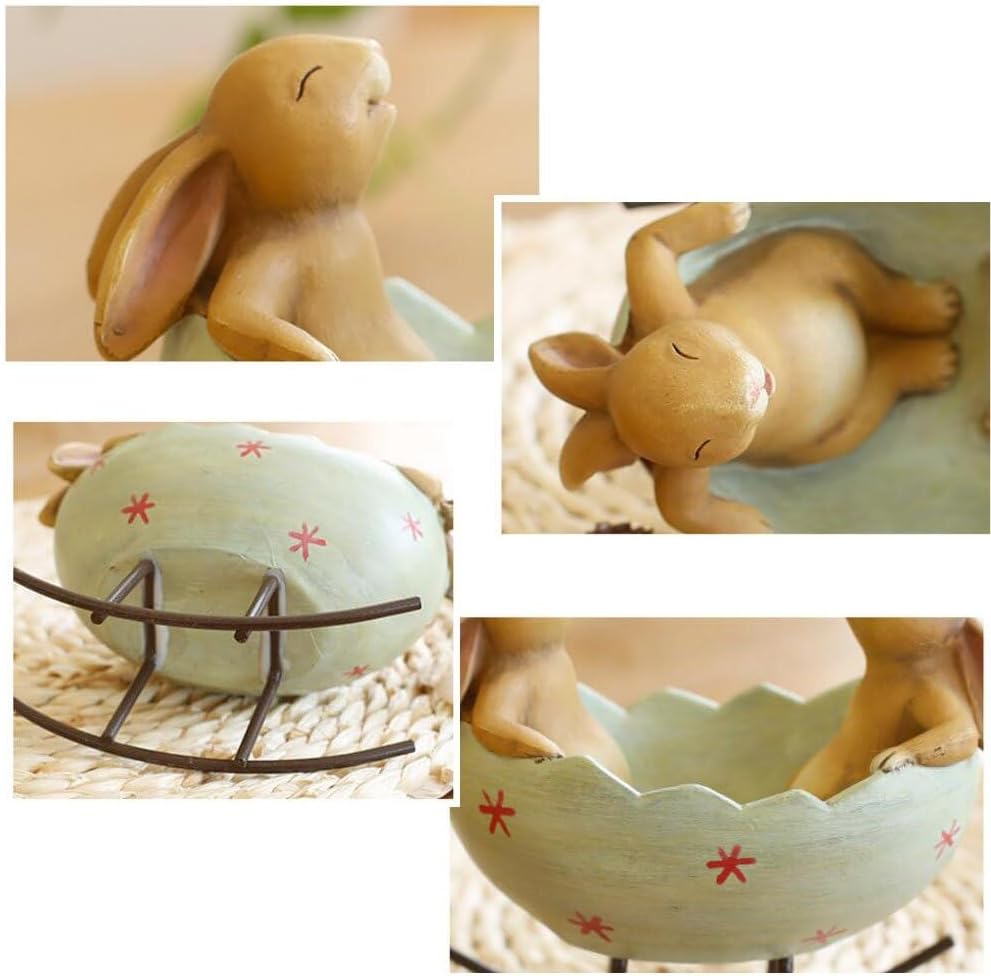 Laughing Bunny Rabbits Rocking in an Easter Egg Cradle Spring Easter Decoration Vintage Rustic Country Bunnies Rabbit - Set of 2