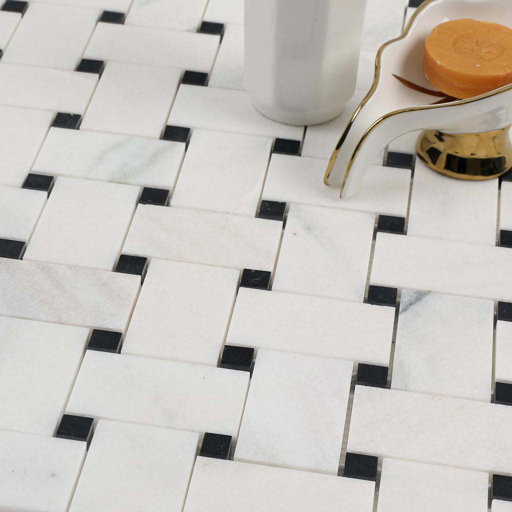 2×3 Inch Basketweaven White Marble Mosaic Tile for Wall Floor, 5 Sheets