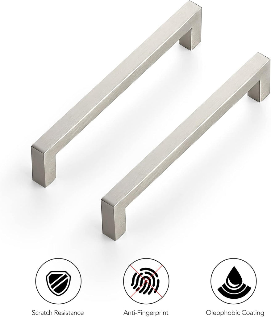 30 Pack 6-1/4 Inch Square Cabinet Handles - Brushed Nickel Pulls, Stainless Steel Drawer Pulls, Kitchen Cabinet Hardware