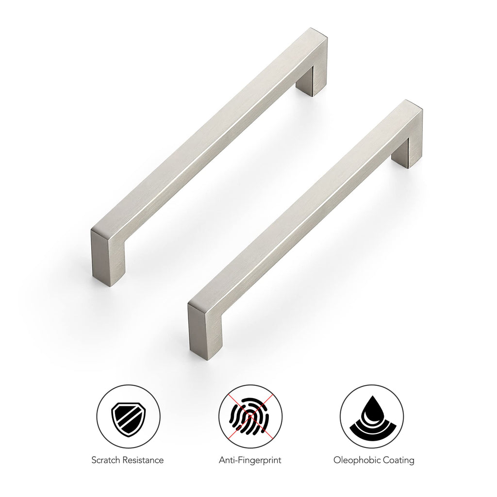 Brushed Nickel Cabinet Handles Square Pulls 6-1/4 Inch 5 Pack