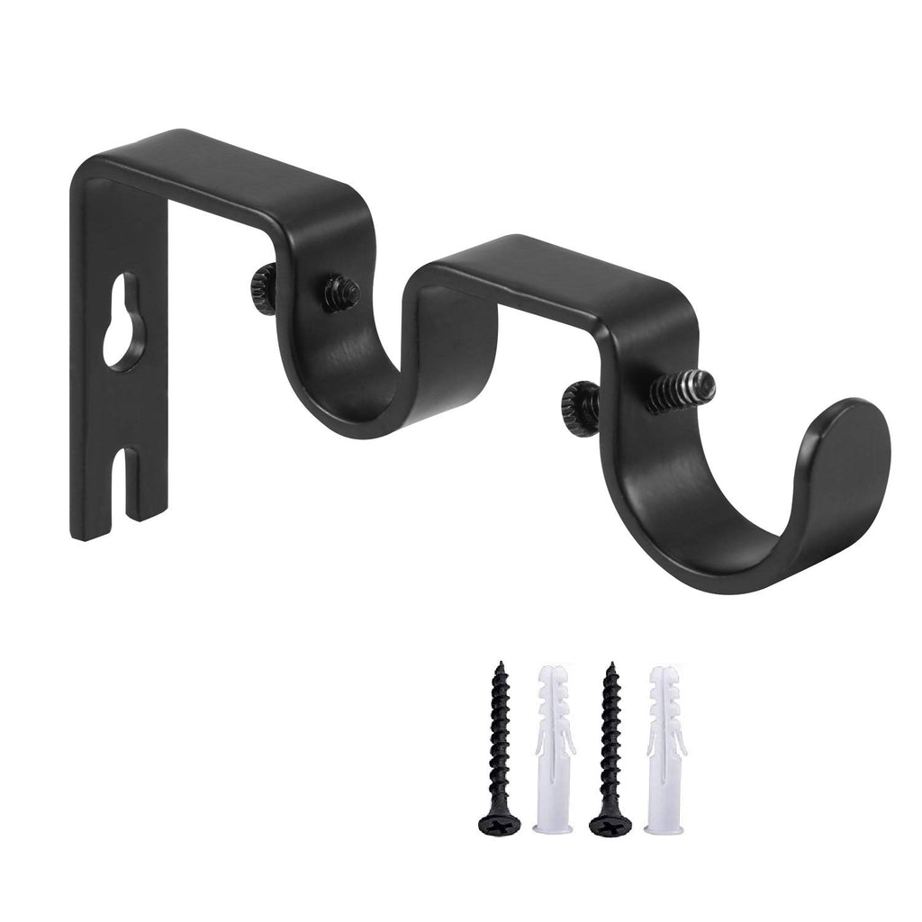 Heavy Duty Double Curtain Rod Brackets, 1" & 5/8" Inch Rod Holders (Set of 2, Black)
