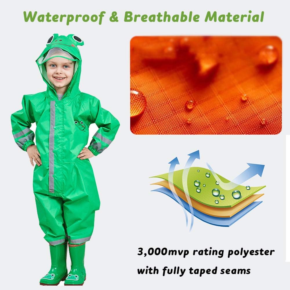 Toddler Rain Suit, Kids Muddy Play Buddies One Piece Hoodie Rain Jacket Coat Poncho Gear Coverall Baby Girl Boy