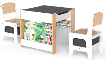 Kids Table and Chair Set, 4 in 1 Toddler Desk with Storage Drawer