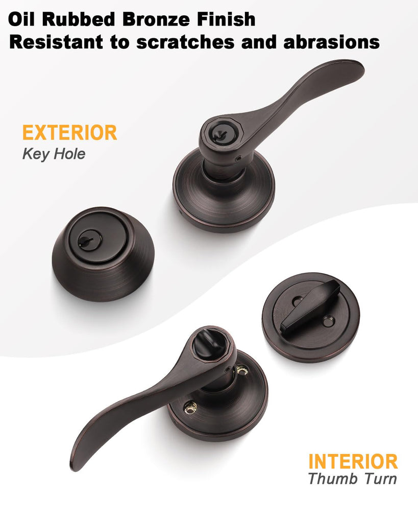 Front/Exterior Door Lever Lockset with Single Cylinder Deadbolt, 1 Pack Keyed Alike Oil Rubbed Bronze Combination