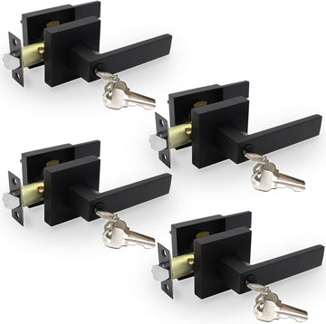 Privacy Door Levers, 4 Pack Matte Black Door Handles Heavy Duty with Lock and Key