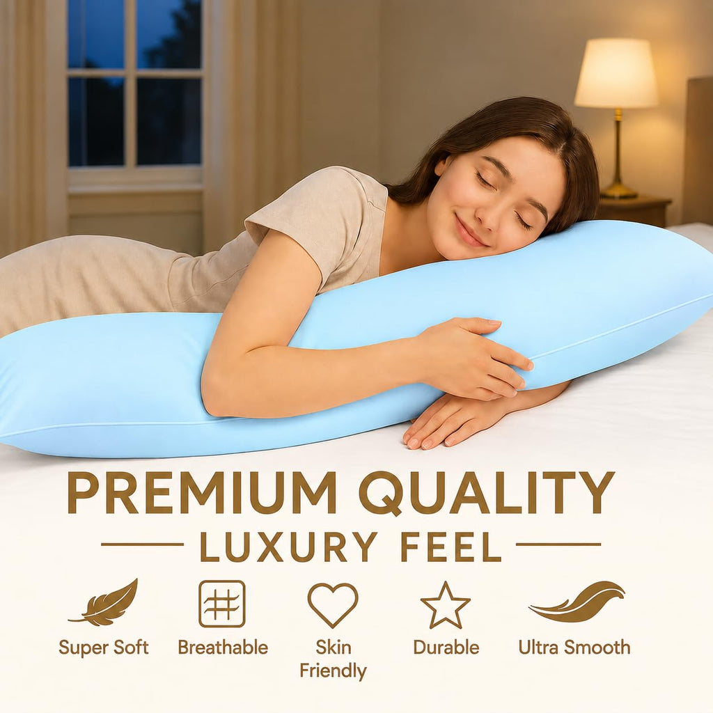 Body Pillowcase 20x60 Inch, Light Blue, 100% Egyptian Cotton, 600 Thread Count, Zipper Closure, Soft & Breathable