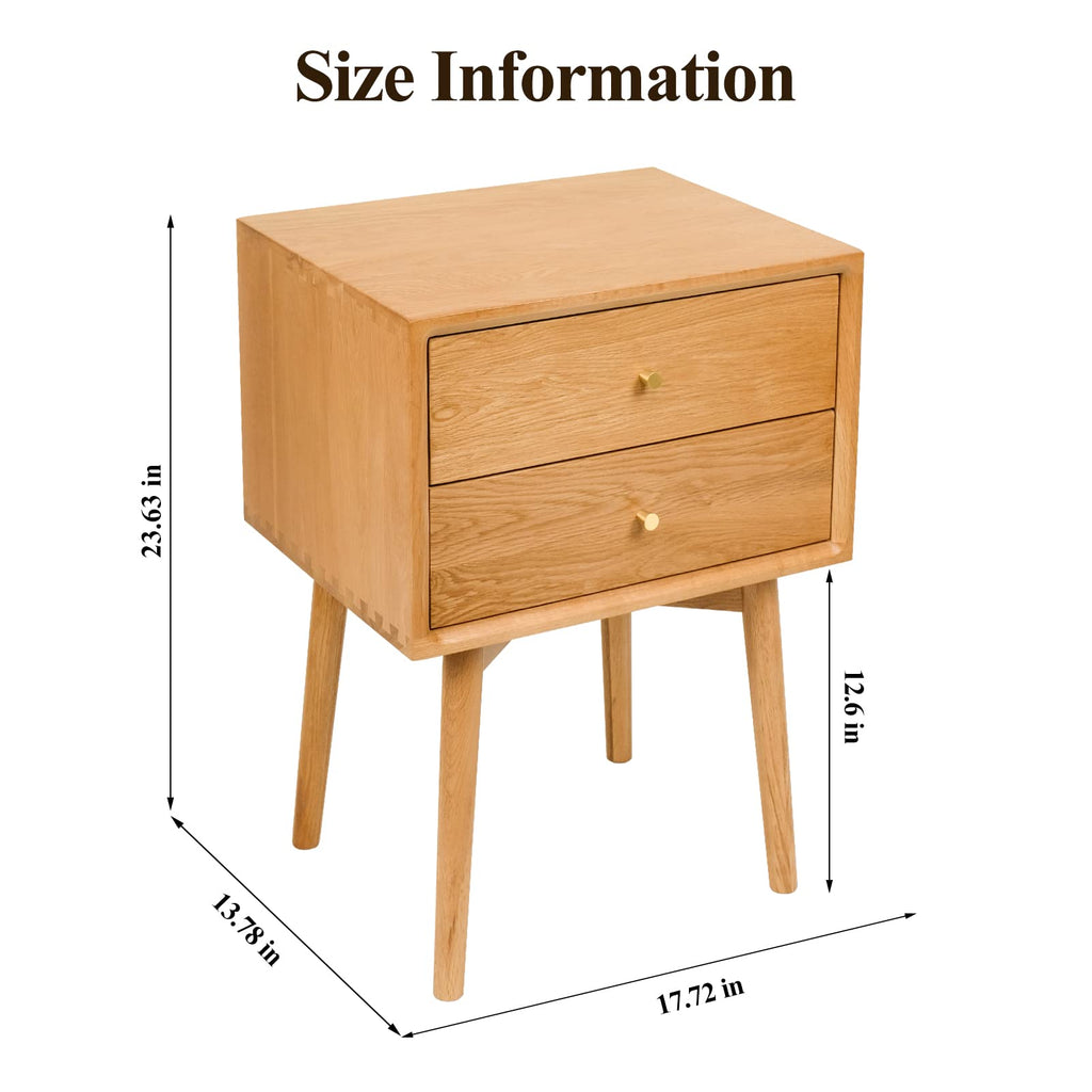 Night Stand, Midcentury Modern Solid Wood Nightstand with Drawer, Durable Sturdy Tall Bedside Tables with High Stool