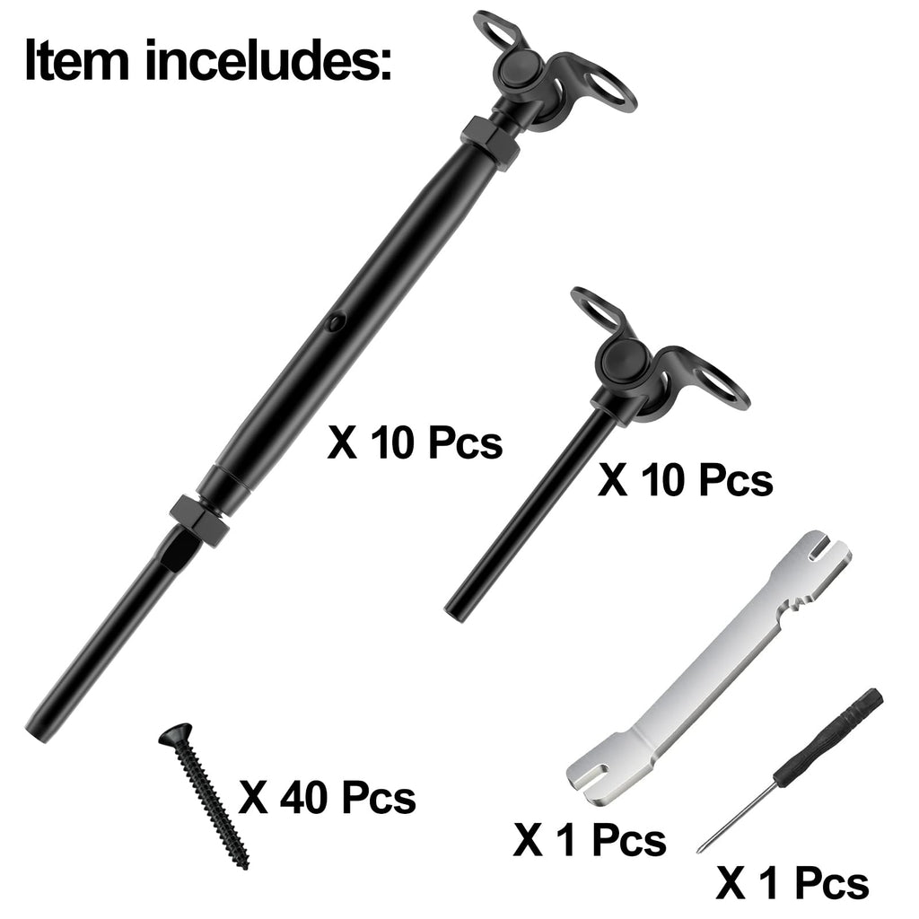 10 Pair 1/8" Black Cable Railing Kit Swage Toggle Turnbuckle Hardware