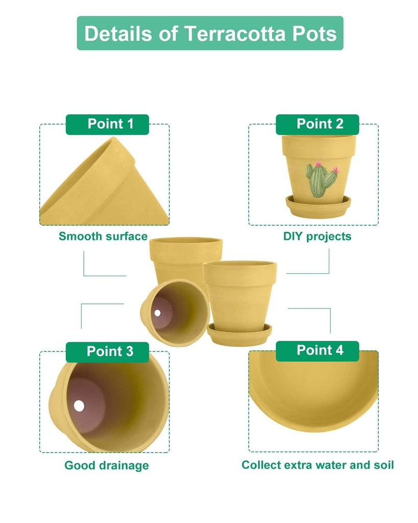 6 Inch Yellow Terracotta & Clay Pots with Saucer, 4 Pack
