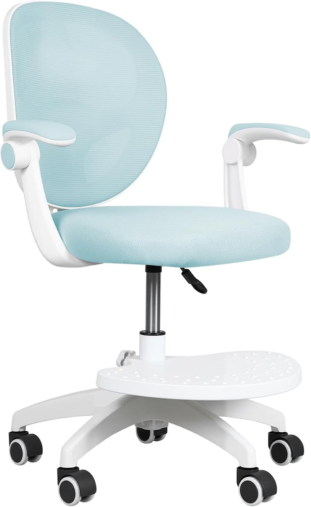 Kids Desk Chair with Adjustable Footrest and Flip Arms for Study