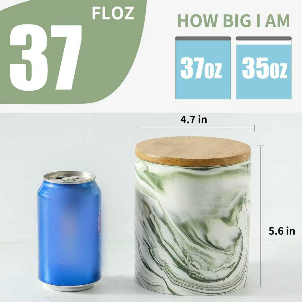 Green Food Storage Jar Strong Ceramic Storage Canisters with Airtight Seal Bamboo Lid Modern Design Seal Damp-Proof