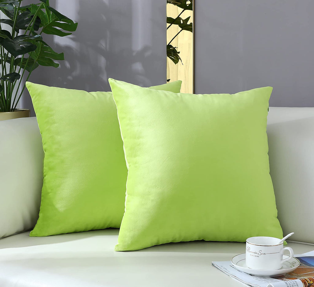 Comfy Lime Green Throw Pillow Covers Decorative Square Solid Thick Velvet Super Soft Cushion Cases Home Decor for