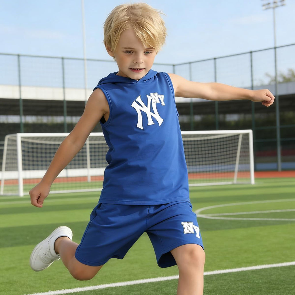 Boys Summer Clothes Hooded Sleeveless Tank Tops Workout Shorts 2 Piece Set Fashion Outfits