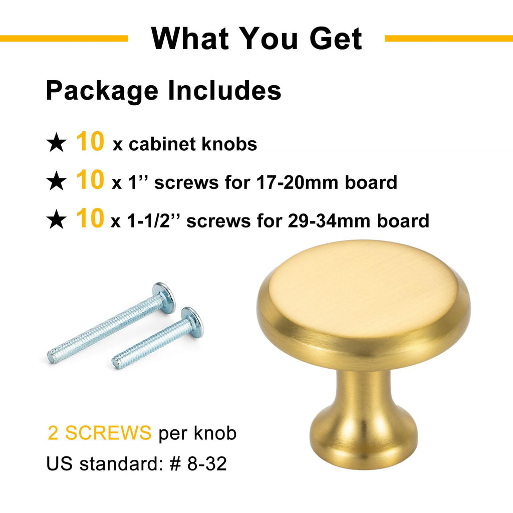 Brushed Gold Cabinet Knobs Round Kitchen Pulls 10 Pack 3126