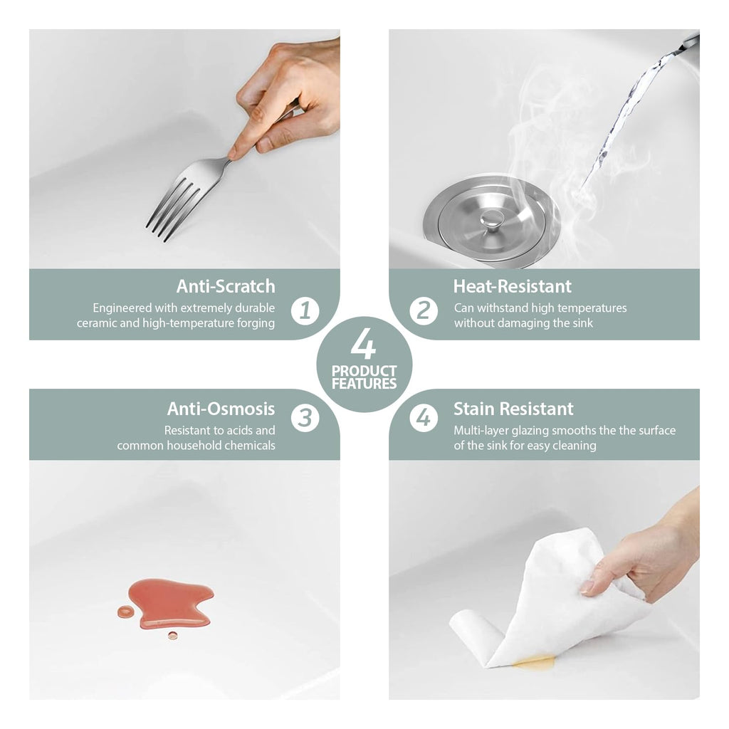 33 Inch White Undermount Sink Workstation 33x19 Inch Dual Drop in & Undermount Fireclay Kitchen Sink Single Bowl Deep