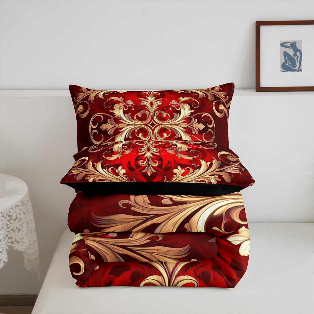 Just Print Red Damask Print Twin Size Comforter Set