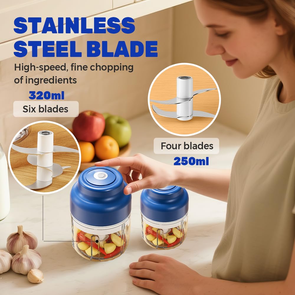 Electric Garlic Chopper with USB Rechargeable Design, Portable Food Processor for Garlic, Onion, Chili, Nuts