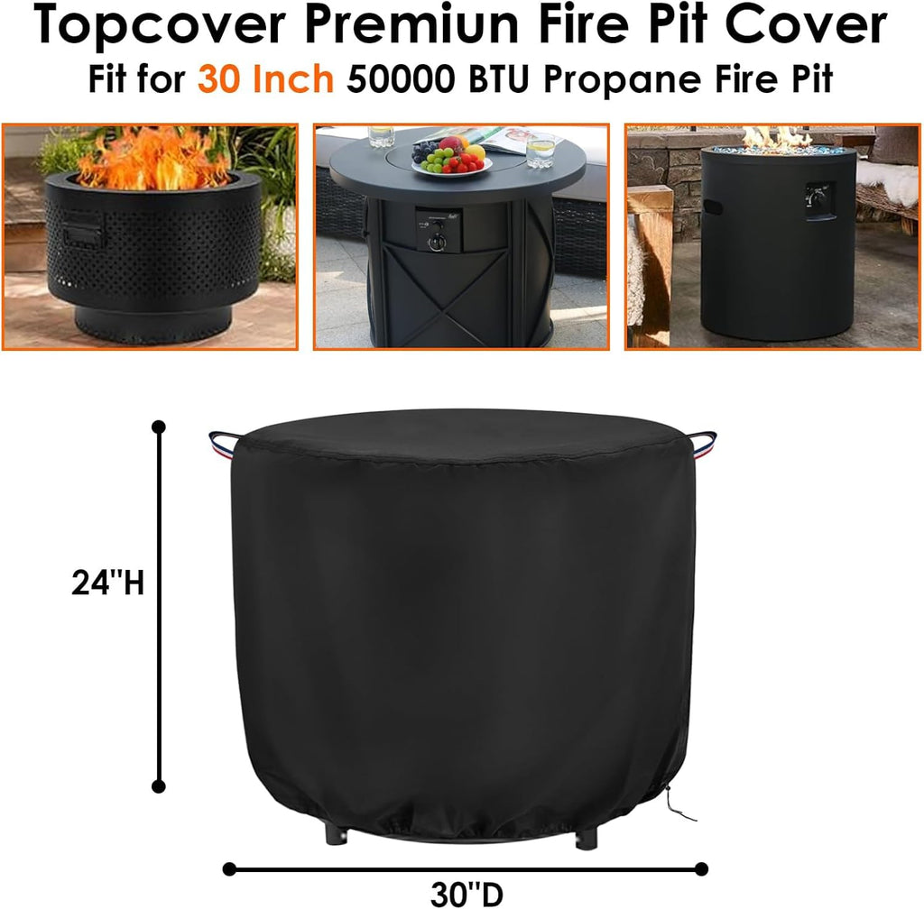 Fire Pit Cover Round, 30 Inch 600D Outdoor Propane Firepit Cover