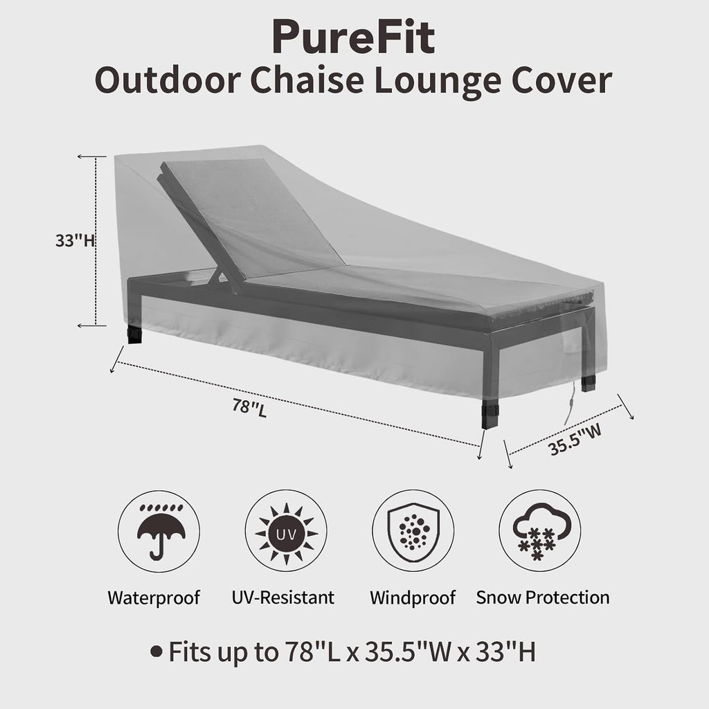 Patio Chaise Lounge Cover Outdoor Lounge Chair Covers Waterproof | Heavy Duty Lawn Pool Furniture Covers, UV